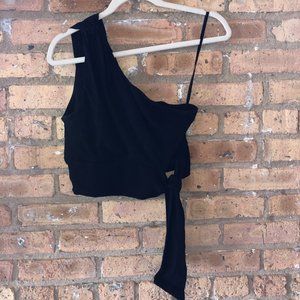 Free People black one shoulder crop top with tie